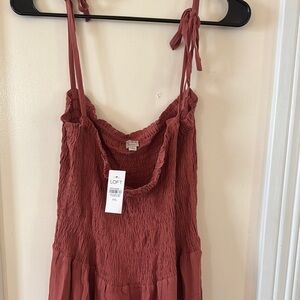 LOFT Brown Ruched Midi Dress